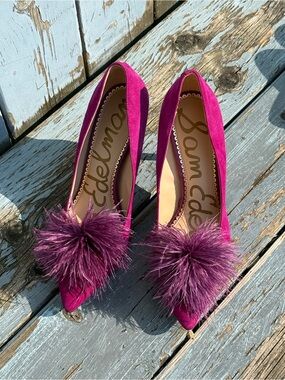 Sam Edelman Magenta Pointed-Toe Pumps with Pom-Pom
